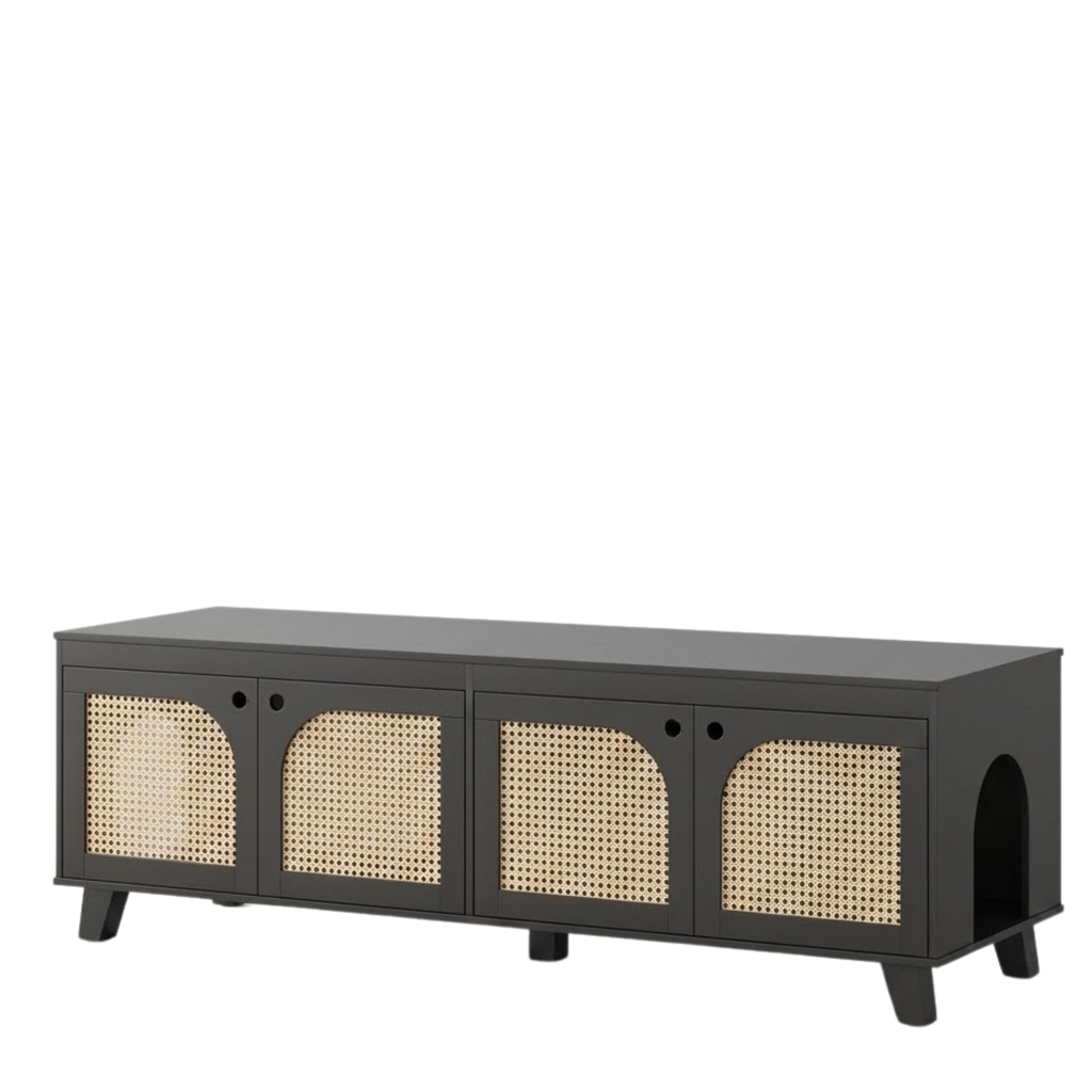 Double Rattan Cat Litter Box Enclosure in Black