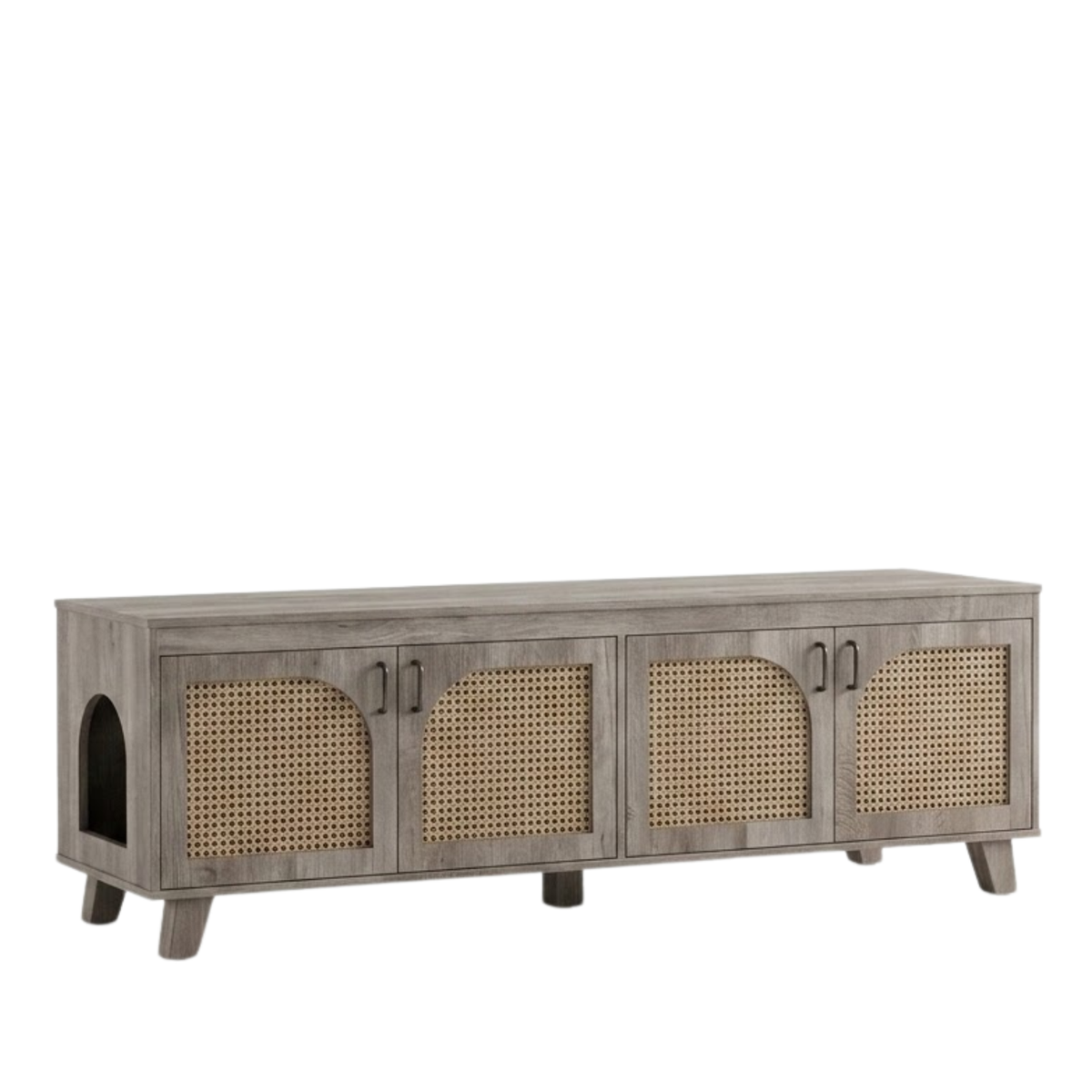 Double Rattan Cat Litter Box Enclosure in Grey
