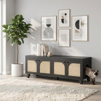 Double Rattan Cat Litter Box Enclosure in Black