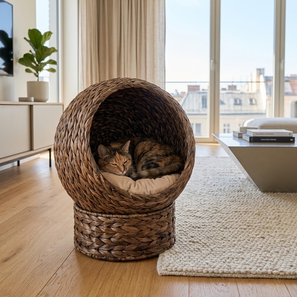 Handwoven Elevated Cat Egg Chair in Grey