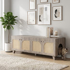 Double Rattan Cat Litter Box Enclosure in Grey