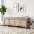 Double Rattan Cat Litter Box Enclosure in Grey
