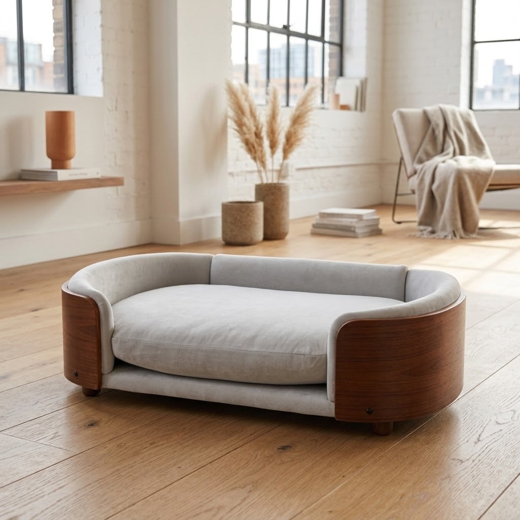 Mid Century Walnut Bent Wood Bed
