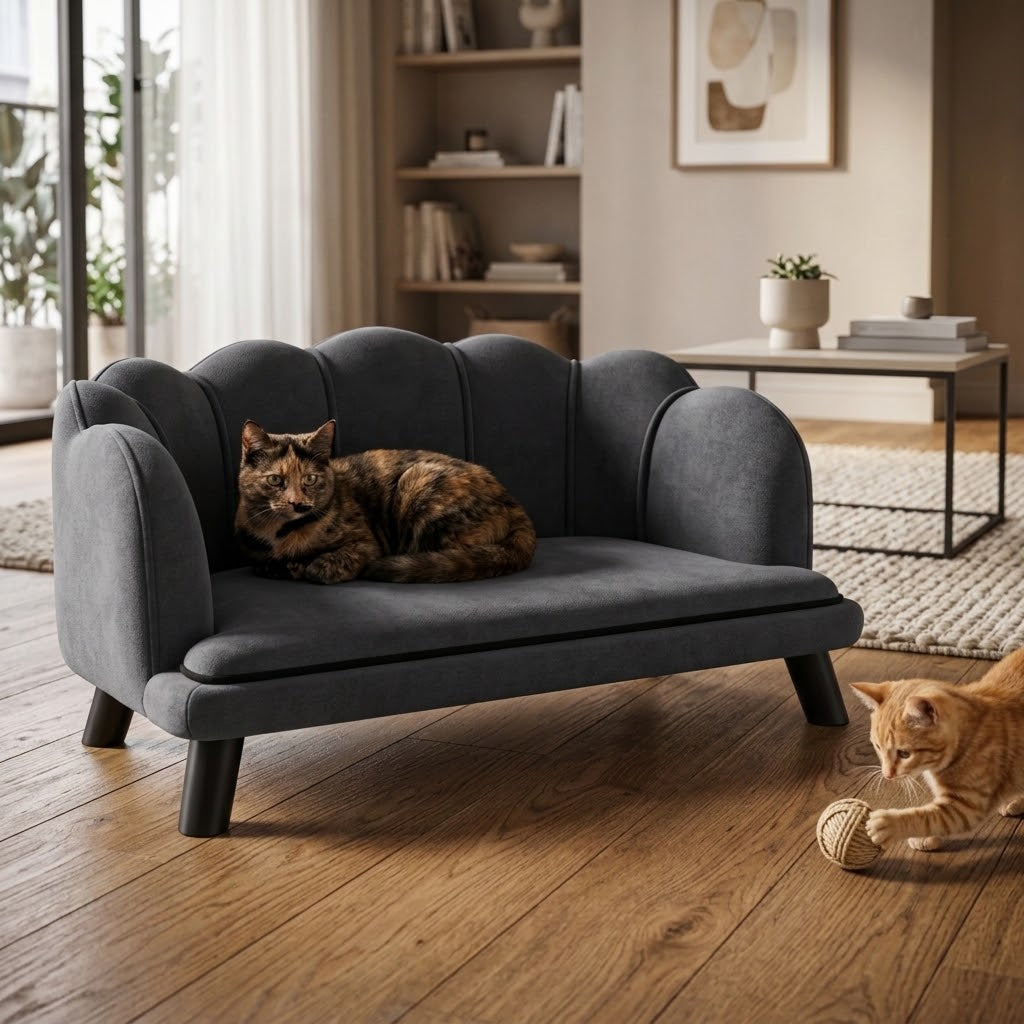 Scalloped Velvet Cat Sofa Bed