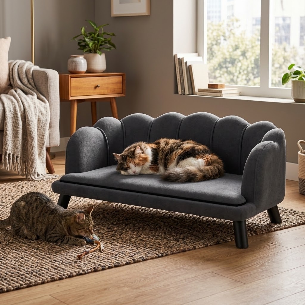 Scalloped Velvet Cat Sofa Bed